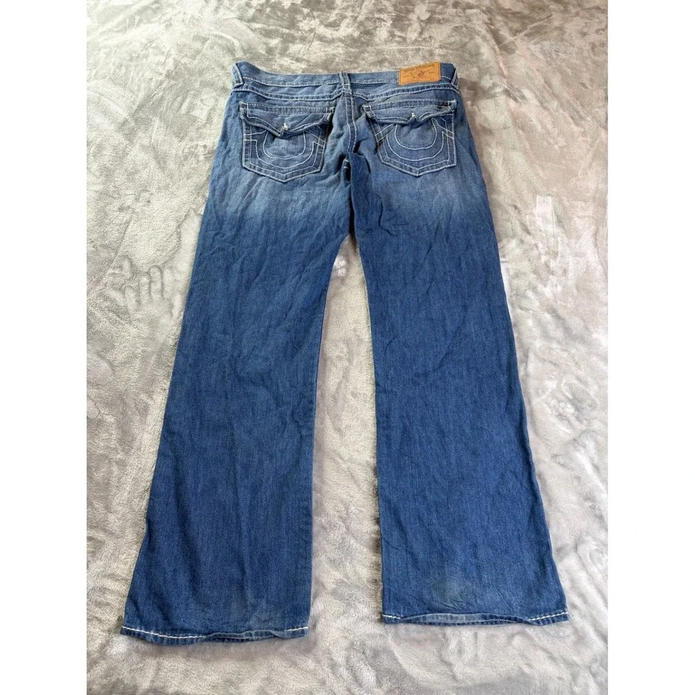 True Religion World Tour Section Straight Jeans Mens 38x34 Blue Contrast